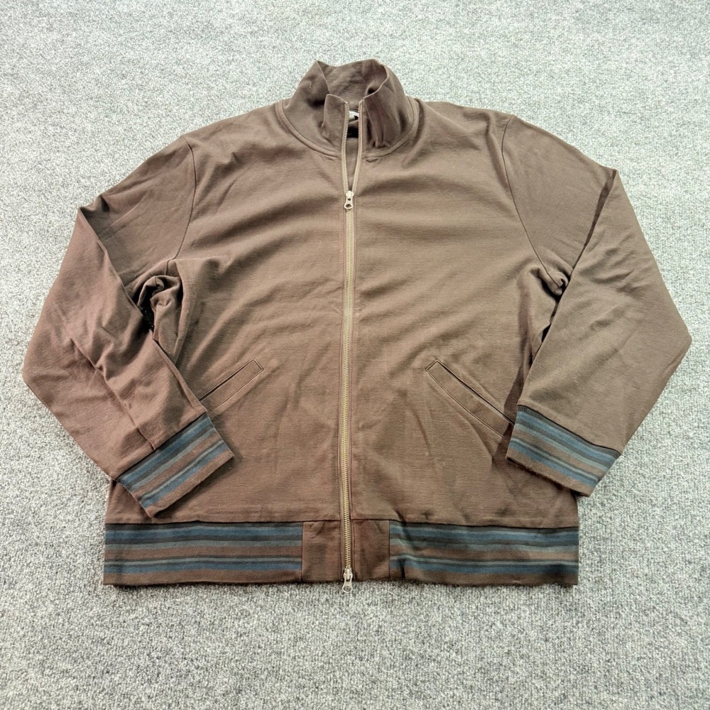 John Varvatos Track Jacket Full Zip Striped Rib‎ Knit Cotton XL Brown Mens Coat
